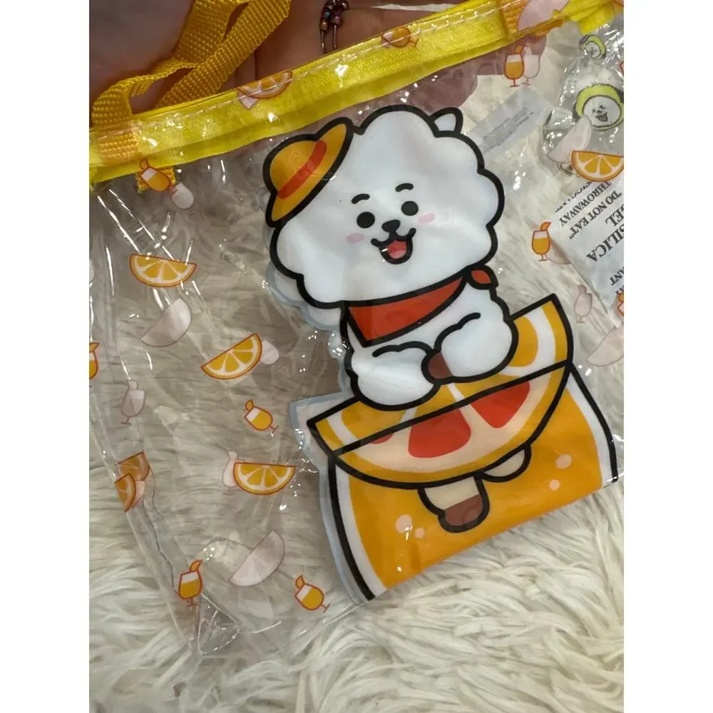 BT21 RJ Jin holding an orange slice clear tote makeup pencil pouch bag zipper